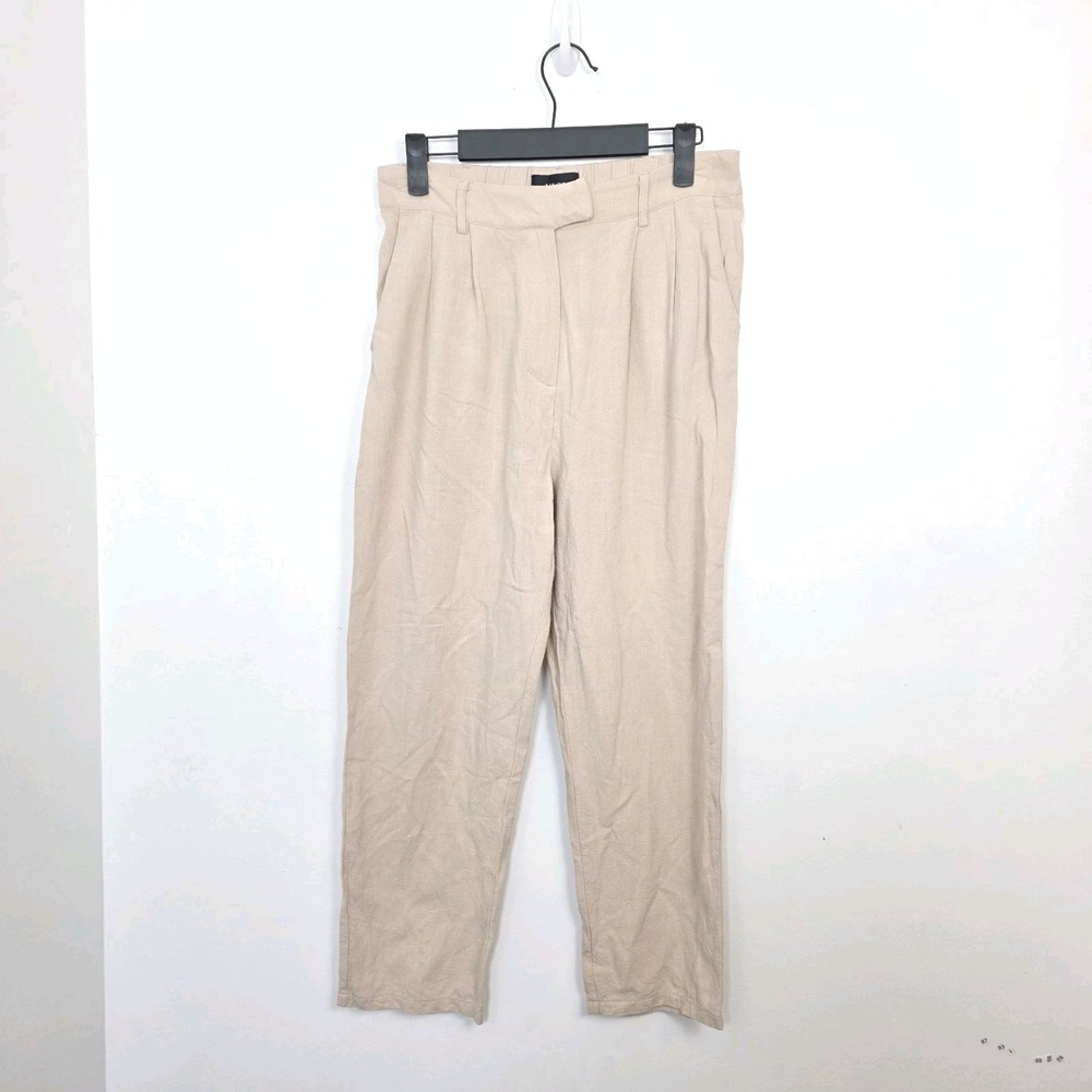 Vici Beige Linen Blend Straight Tapered Flowy Neutral Minimalist Pants Size M